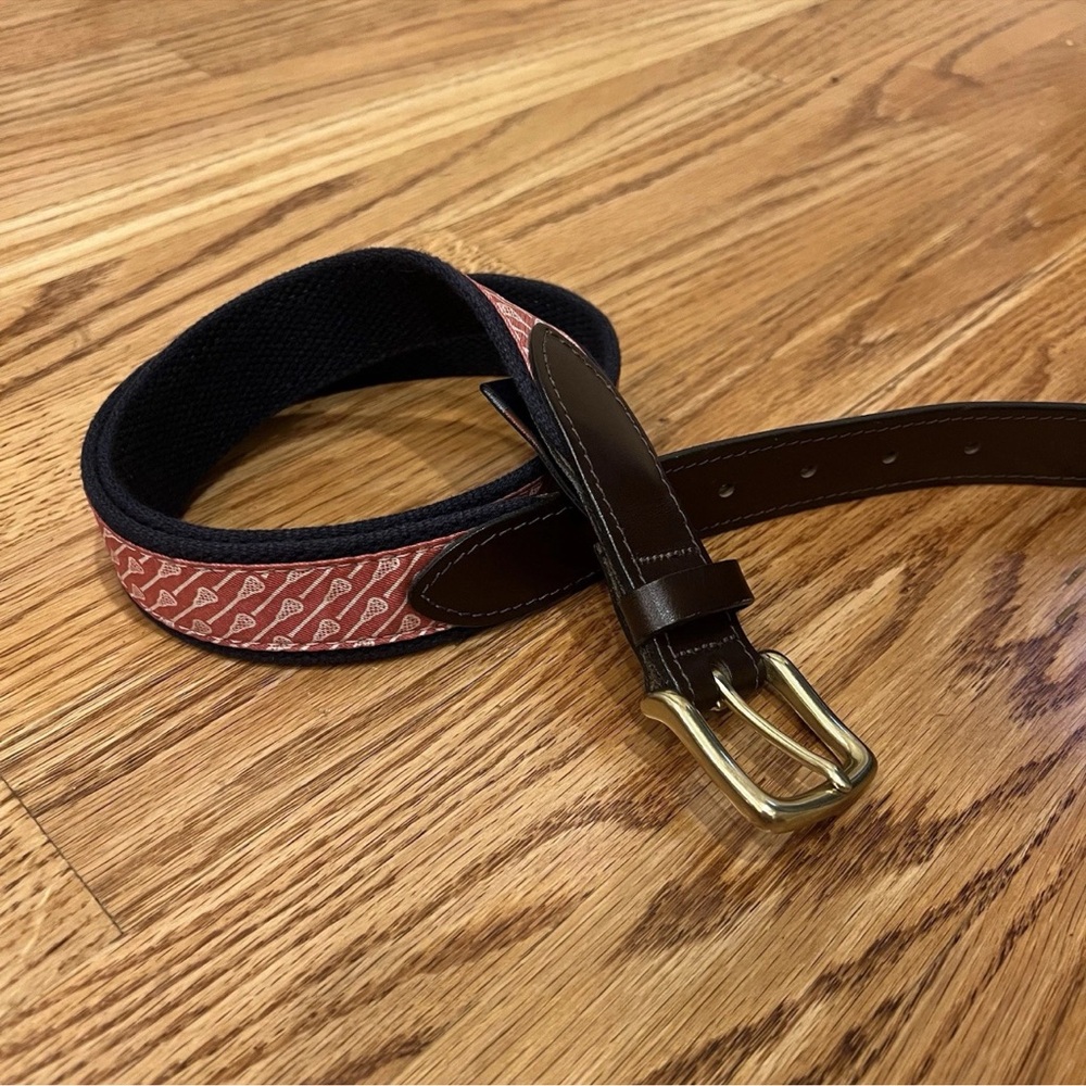 Vineyard Vines Lacrosse Sticks Belt Size 34 Preppy Men's Ribbon Belt Leather